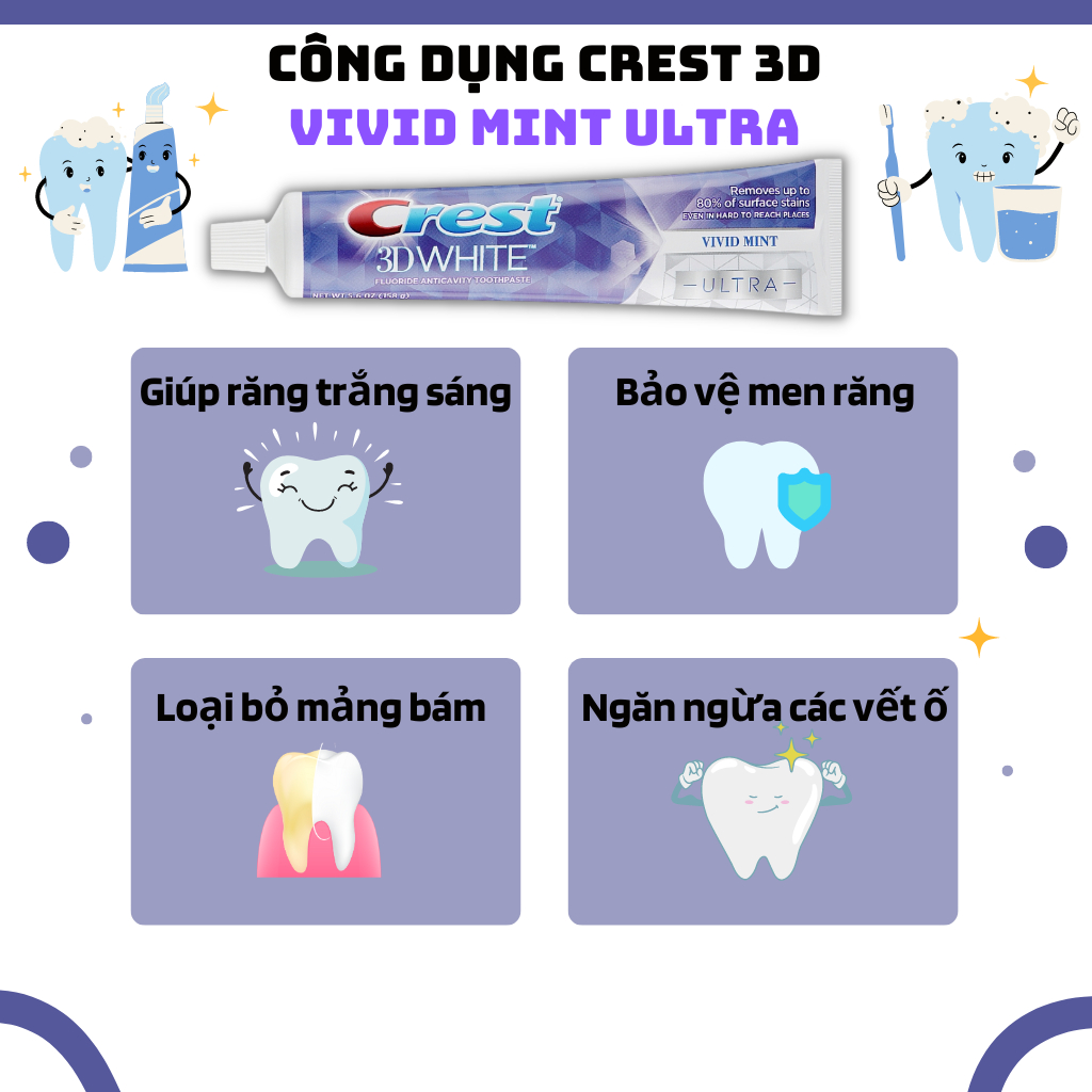 Kem Đánh Răng Crest 3D Trắng Răng Vượt Trội, Kem Đánh Răng Crest Brilliance Chính Hãng