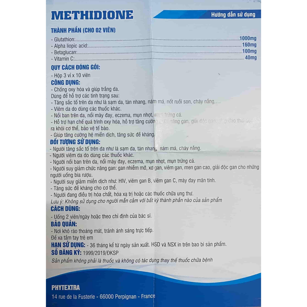 METHIDIONE - Glutathion hộp 30 viên nhập khẩu chính hãng Pháp chống lão hóa và làm đẹp da hiệu quả