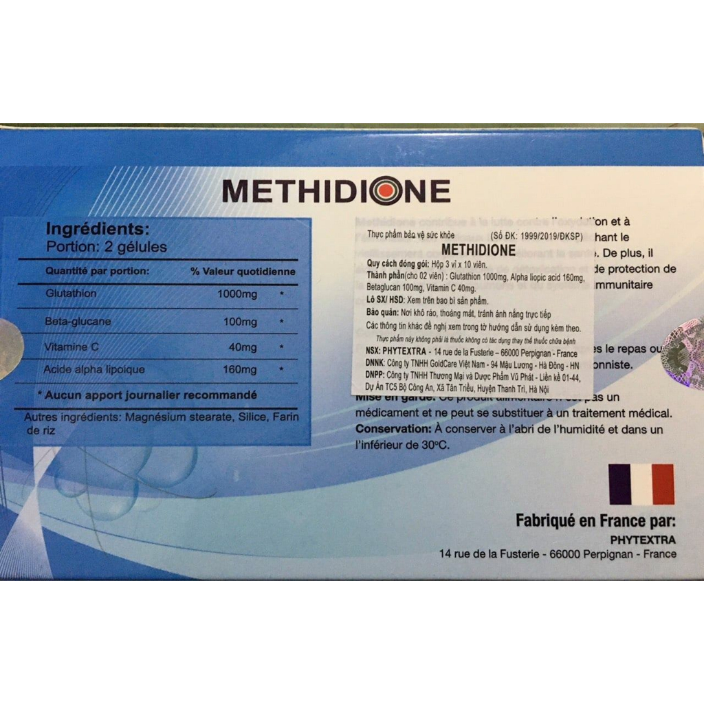 METHIDIONE - Glutathion hộp 30 viên nhập khẩu chính hãng Pháp chống lão hóa và làm đẹp da hiệu quả