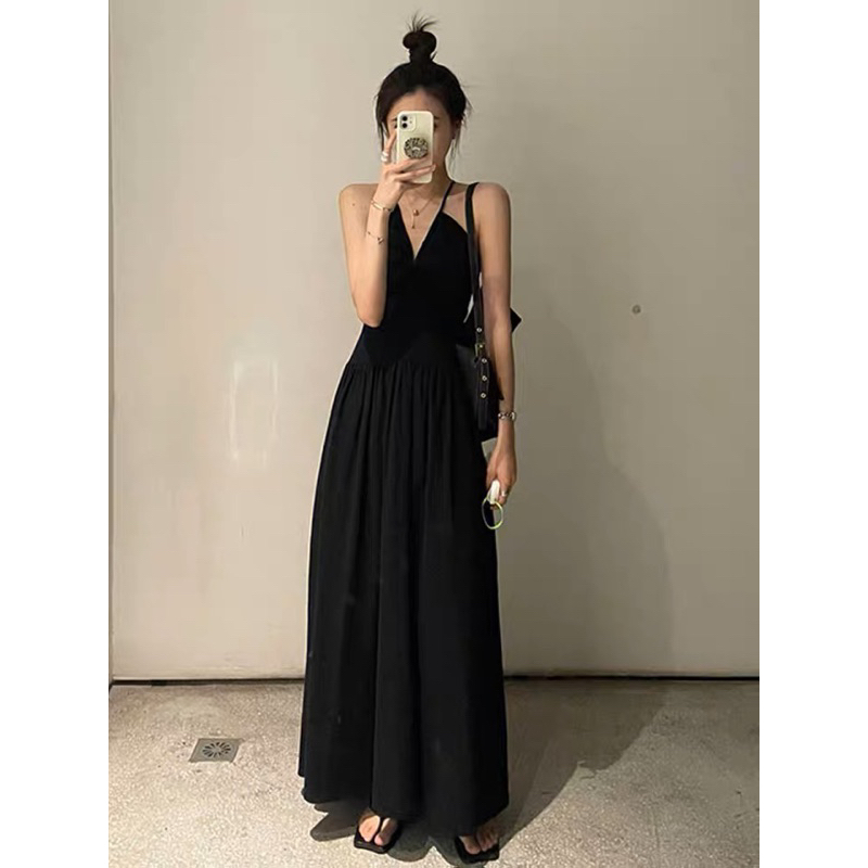 ĐẦM MAXI HAI DÂY CỔ YẾM ĐAN DÂY LƯNG, DÁNG DÀI ĐI BIỂN