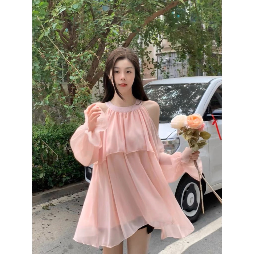 Váy tiểu thư cổ yếm dáng babydoll xếp tầng dễ thương chất vải voan tơ mềm cao cấp Deliz ChouChou | BigBuy360 - bigbuy360.vn