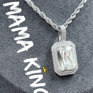 (TẶNG KÈM NHẪN)Dây chuyền tặng kèm dây đeo dây chuyền hiphop đính đá chữ nhật CZ Mama king