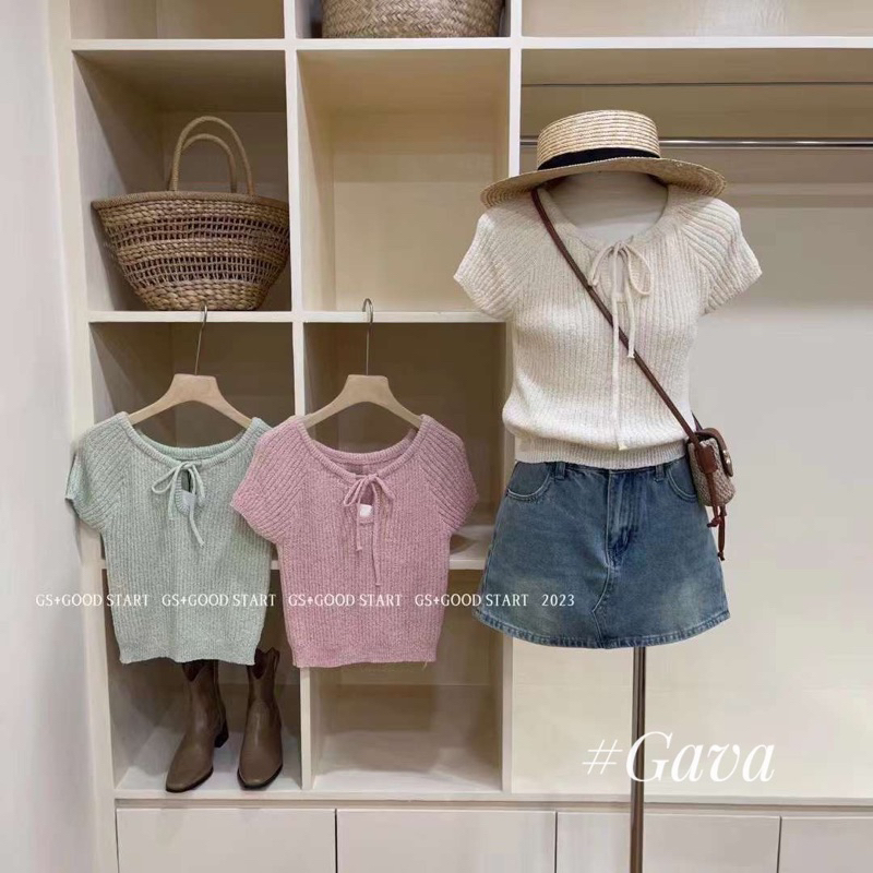 ÁO LEN TĂM RÚT DÂY CỔ BUỘC NƠ NGỰC CHUẨN HÀNG LEN QCCC.