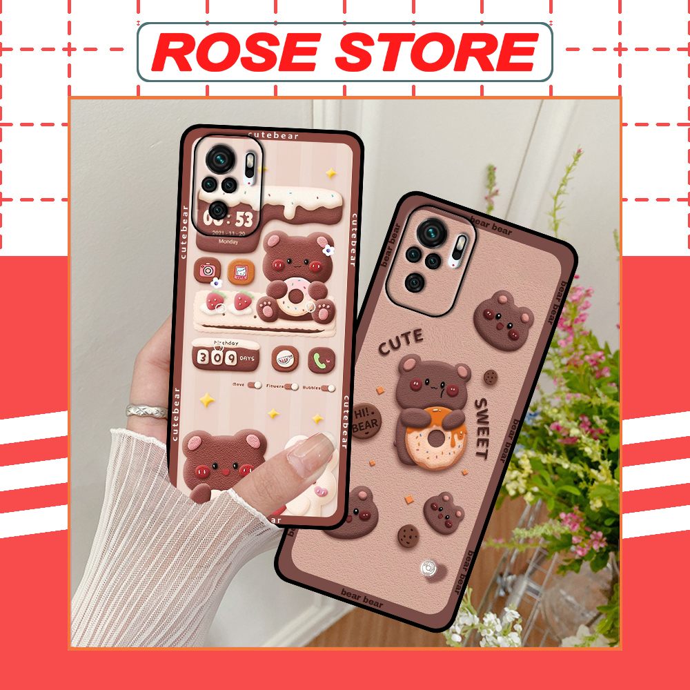 Ốp Xiaomi Redmi Note 10 4G / 5G / Note 10s / Note 10 Pro in hình gấu bánh quy nâu rẻ bền đẹp