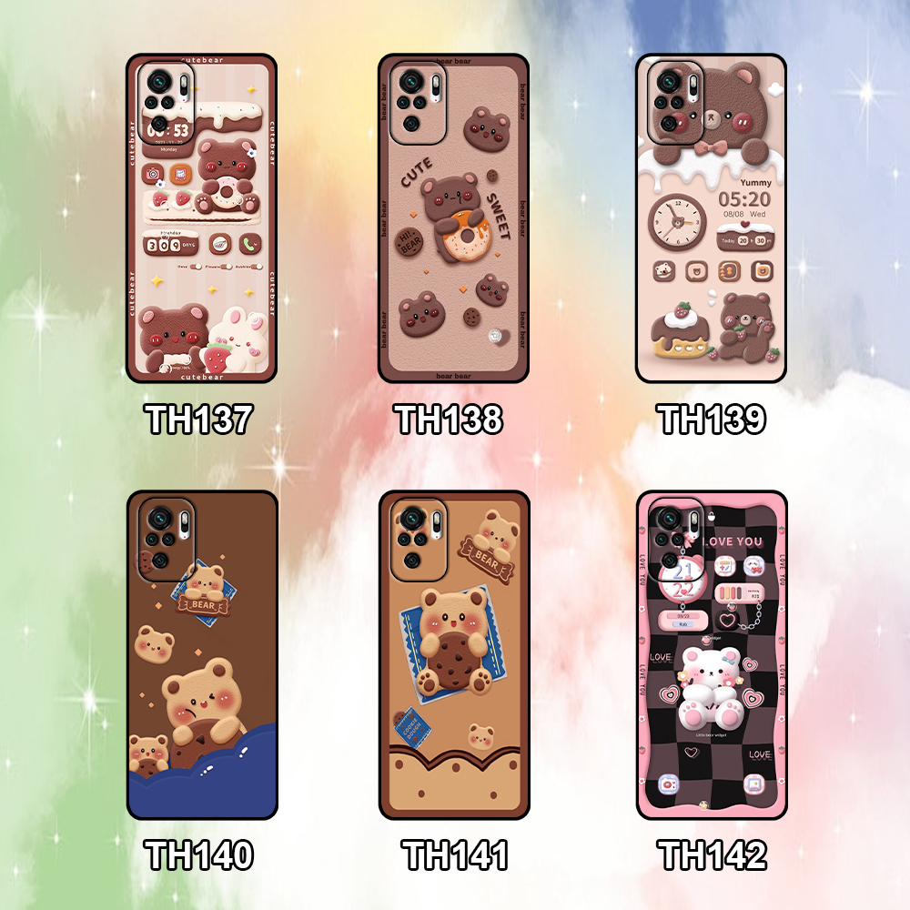 Ốp Xiaomi Redmi Note 10 4G / 5G / Note 10s / Note 10 Pro in hình gấu bánh quy nâu rẻ bền đẹp