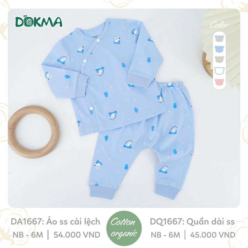 Bộ quần áo sơ sinh dài tay cài lệch, cài chéo Dokma DA1667 - DQ1667