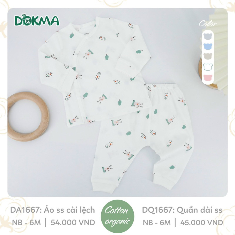 Bộ quần áo sơ sinh dài tay cài lệch, cài chéo Dokma DA1667 - DQ1667