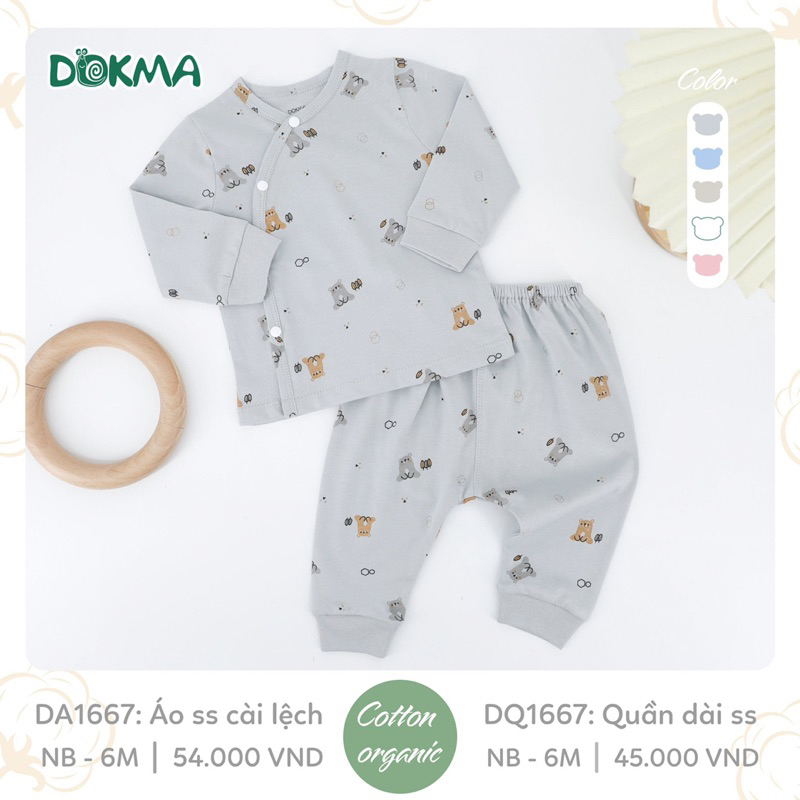 Bộ quần áo sơ sinh dài tay cài lệch, cài chéo Dokma DA1667 - DQ1667