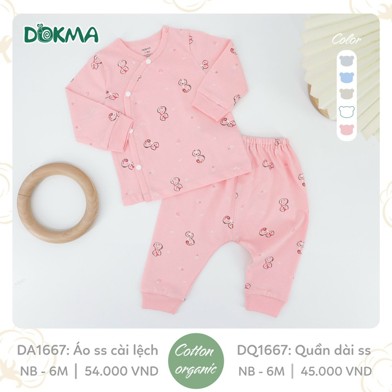 Bộ quần áo sơ sinh dài tay cài lệch, cài chéo Dokma DA1667 - DQ1667