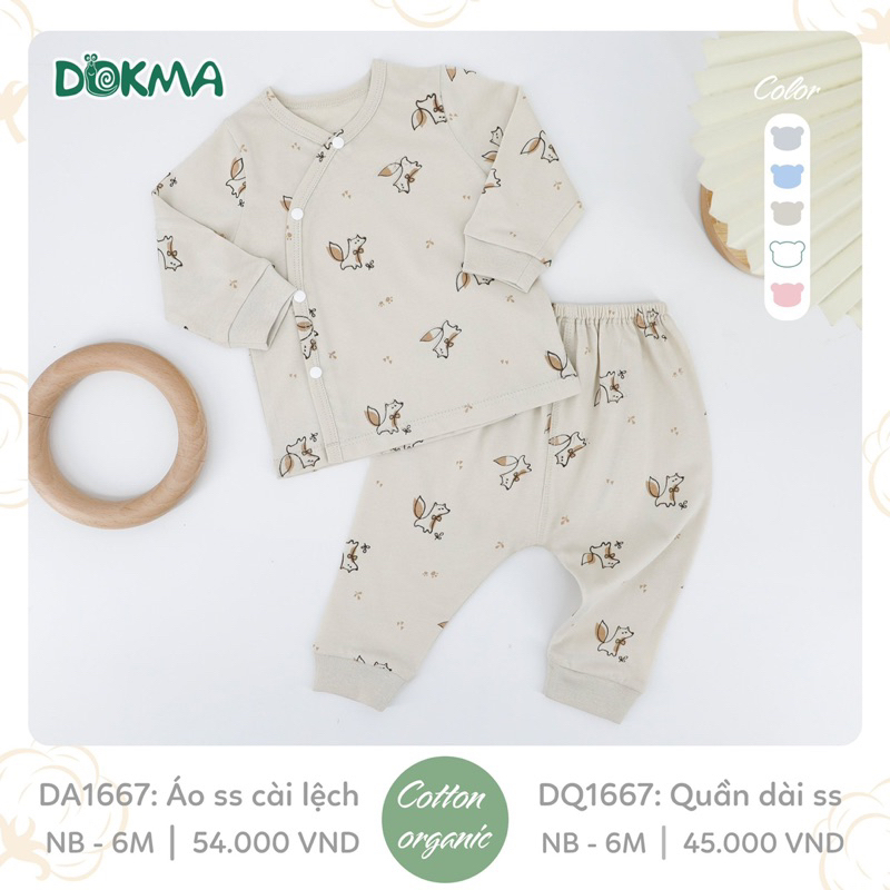 Bộ quần áo sơ sinh dài tay cài lệch, cài chéo Dokma DA1667 - DQ1667