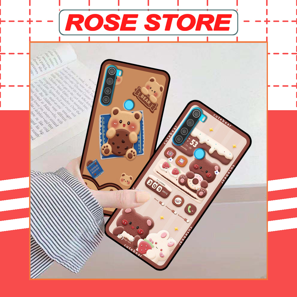 Ốp Xiaomi Redmi Note 8 / Note 8 Pro in hình gấu bánh quy nâu rẻ bền đẹp
