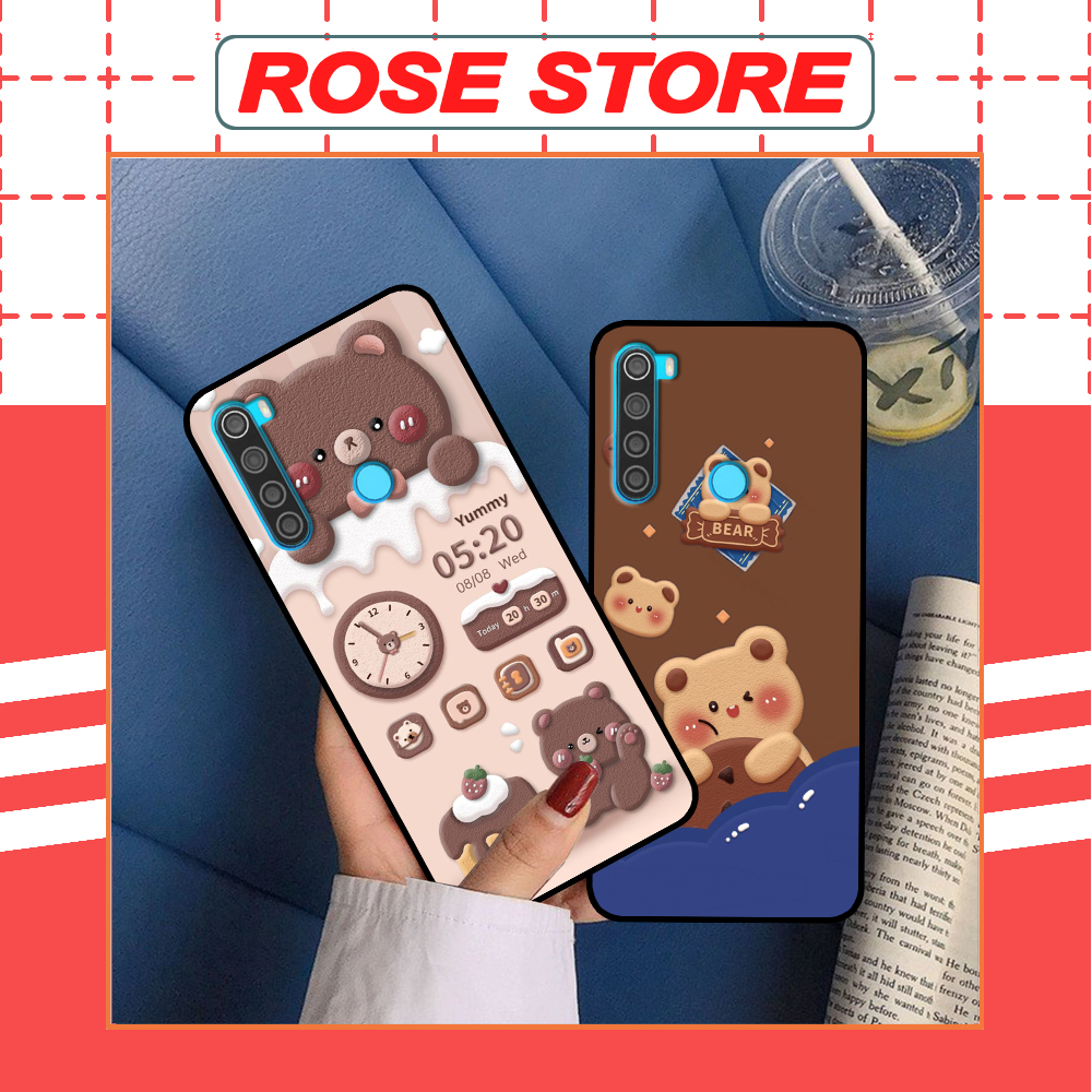 Ốp Xiaomi Redmi Note 8 / Note 8 Pro in hình gấu bánh quy nâu rẻ bền đẹp