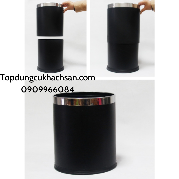 Thùng rác inox không nắp 2 lớp cho văn phòng, khách sạn