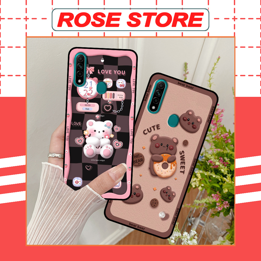 Ốp Oppo A31 in hình gấu bánh quy nâu rẻ bền đẹp