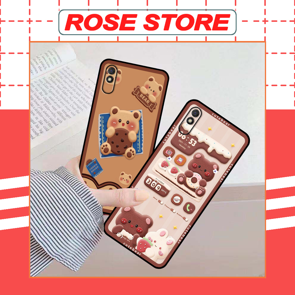 Ốp Xiaomi Redmi 9A in hình gấu bánh quy nâu rẻ bền đẹp