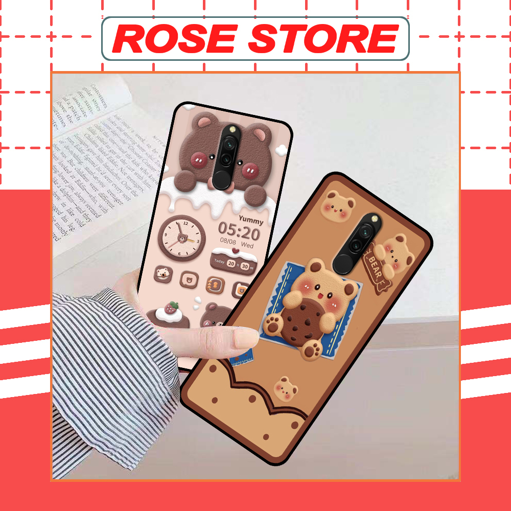 Ốp Xiaomi Redmi 8 in hình gấu bánh quy nâu rẻ bền đẹp