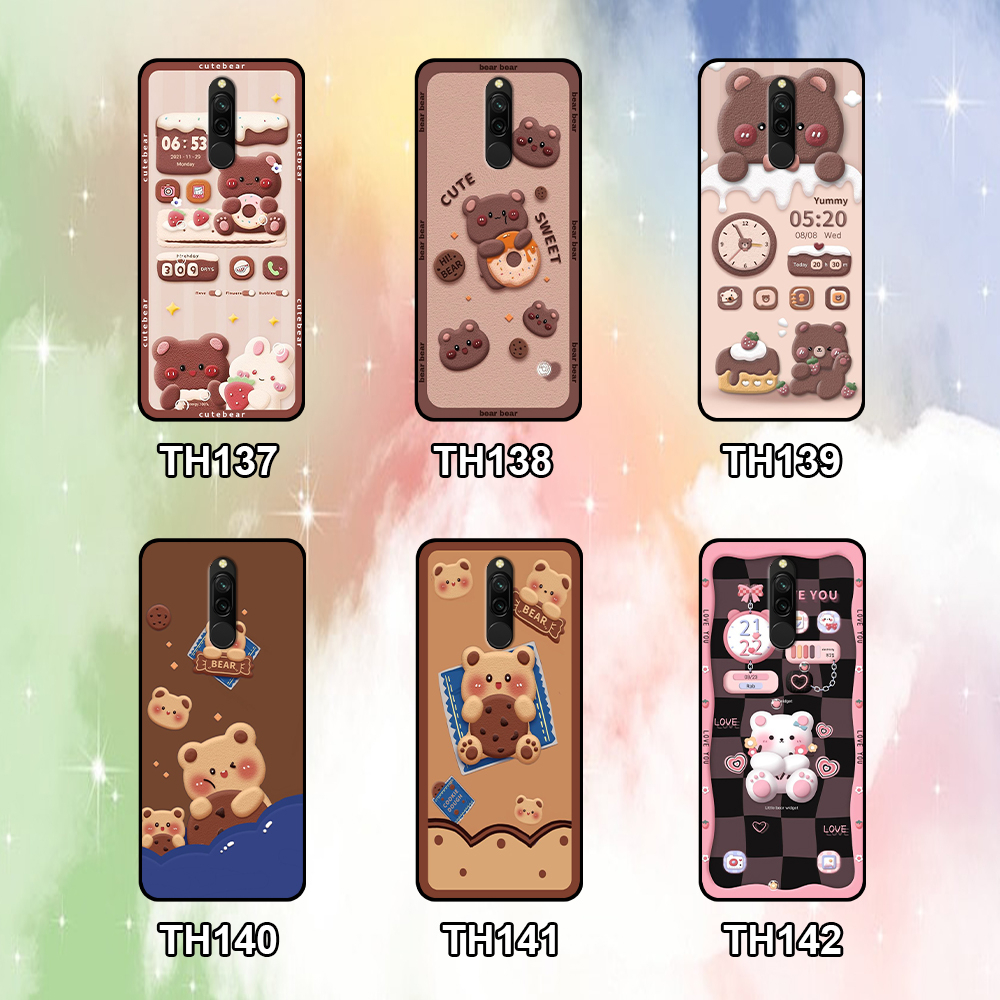 Ốp Xiaomi Redmi 8 in hình gấu bánh quy nâu rẻ bền đẹp