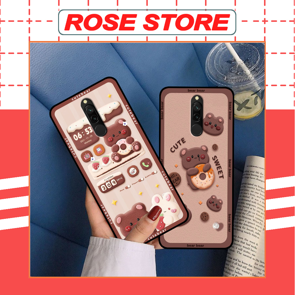 Ốp Xiaomi Redmi 8 in hình gấu bánh quy nâu rẻ bền đẹp