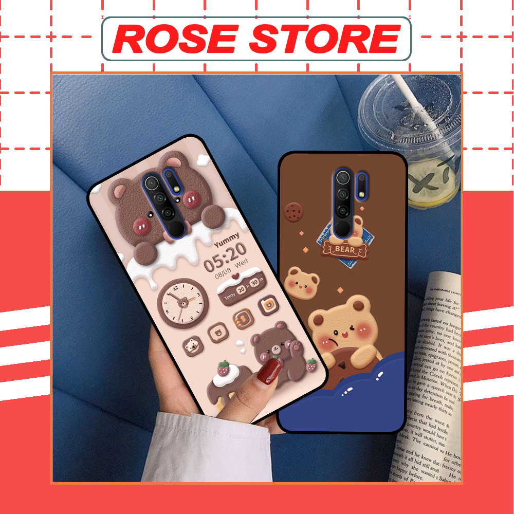 Ốp Xiaomi Redmi 9 in hình gấu bánh quy nâu rẻ bền đẹp