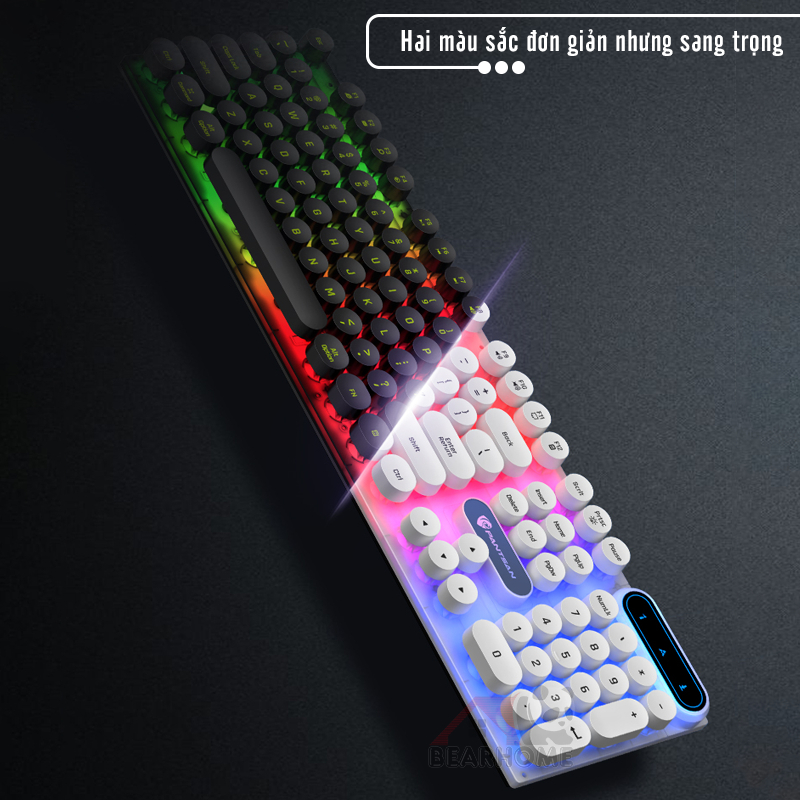 Bàn phím máy tính gaming giả cơ nút tròn Led RGB có dây chống nước chuyên chơi game, làm việc văn phòng phím đàn hồi tốt