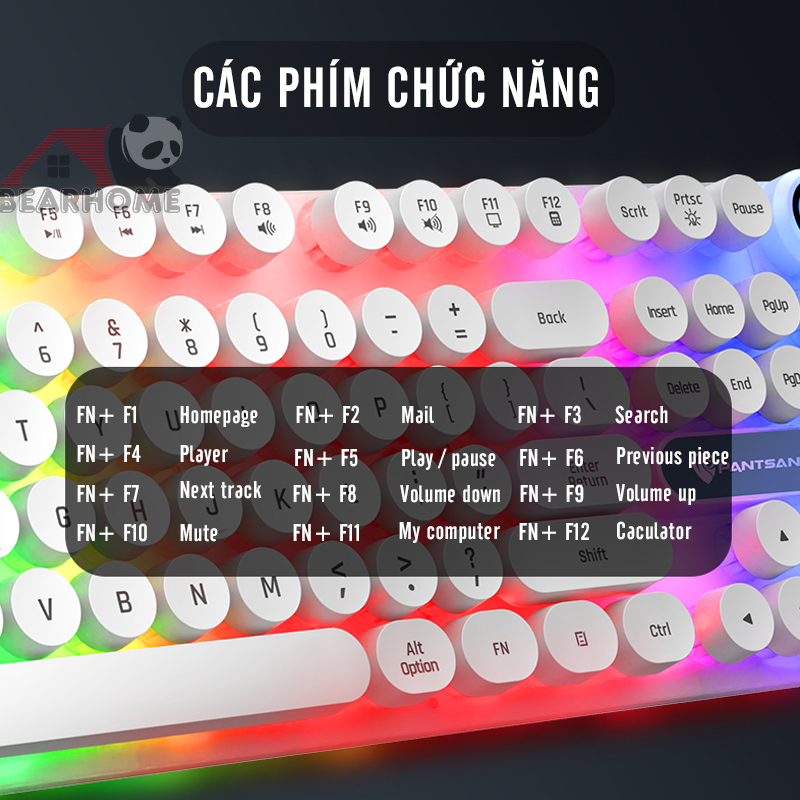 Bàn phím máy tính gaming giả cơ nút tròn Led RGB có dây chống nước chuyên chơi game, làm việc văn phòng phím đàn hồi tốt