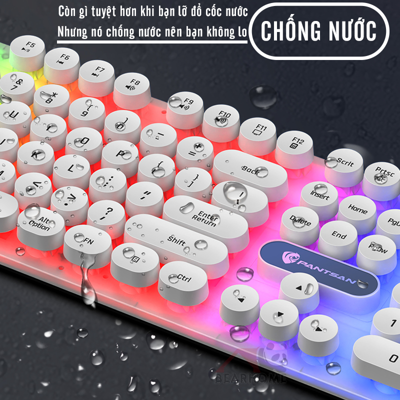 Bàn phím máy tính gaming giả cơ nút tròn Led RGB có dây chống nước chuyên chơi game, làm việc văn phòng phím đàn hồi tốt