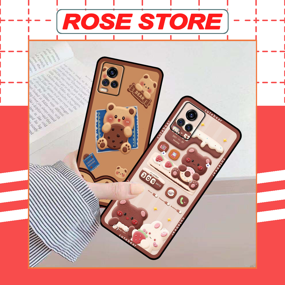 Ốp Vivo V20 in hình gấu bánh quy nâu rẻ bền đẹp