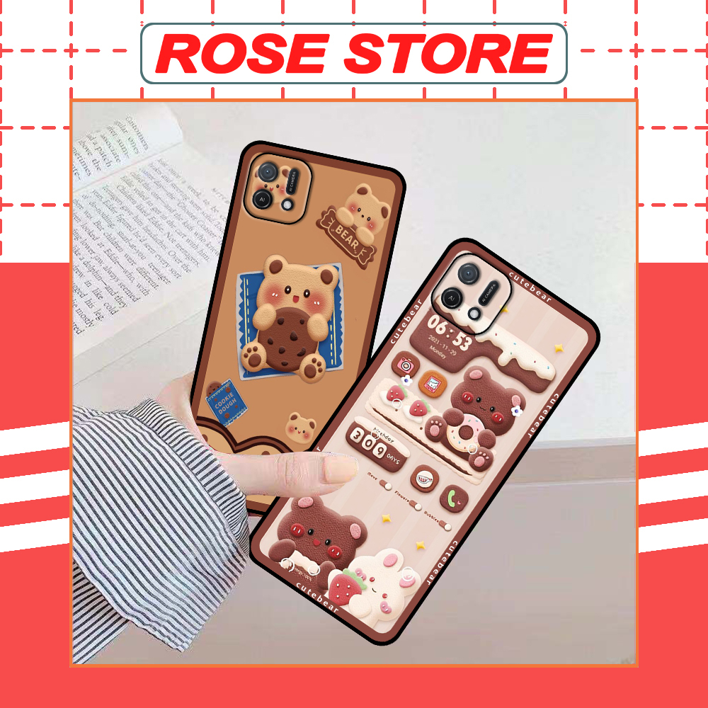 Ốp Oppo A16k in hình gấu bánh quy nâu rẻ bền đẹp