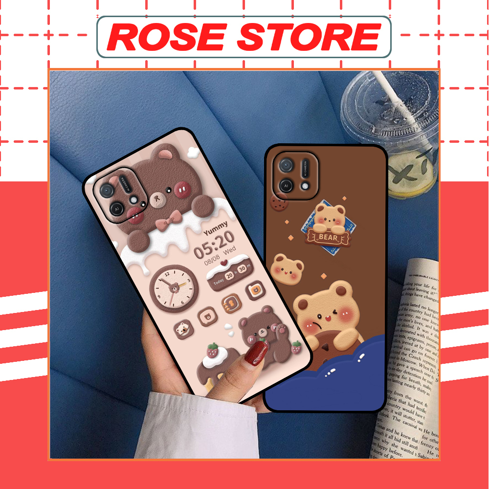 Ốp Oppo A16k in hình gấu bánh quy nâu rẻ bền đẹp