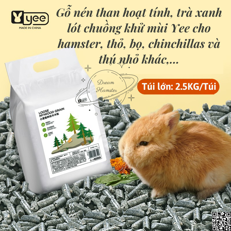 Gỗ nén than hoạt tính, trà xanh lót chuồng khử mùi Yee cho hamster, thỏ, bọ, chinchillas và thú nhỏ khác,...