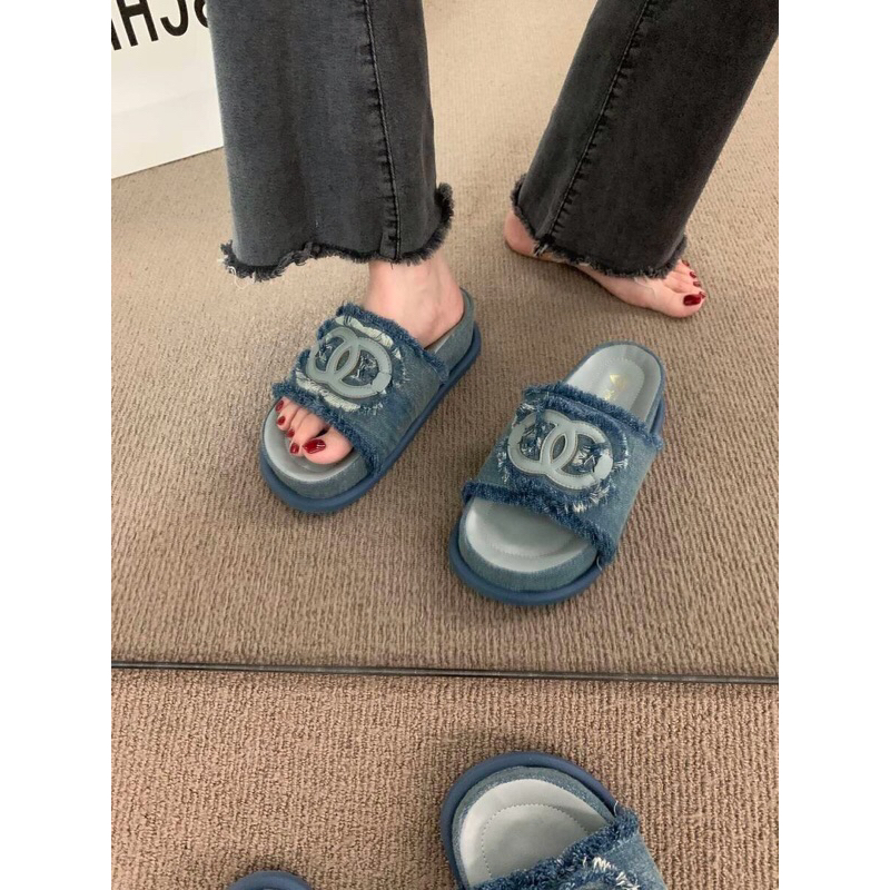 Dép lê Jeans rách đế bánh mì quảng châu fullbox
