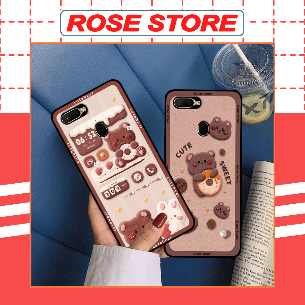 Ốp Oppo A5s / A7 / F9 / A12 in hình gấu bánh quy nâu rẻ bền đẹp