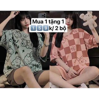 Bộ ngủ nữ cute chất Cotton mát _ Mua 1 tặng 1