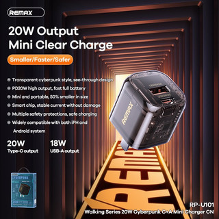 Củ sạc remax rp-u101 qc + pd 20w 2 cổng sạc, vỏ trong suốt