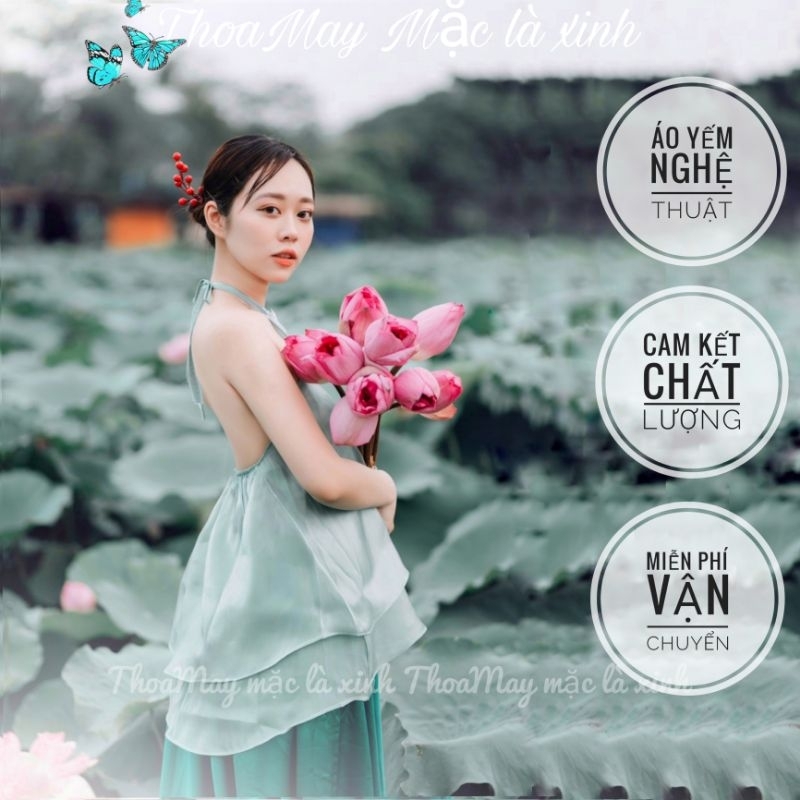 Áo yếm xưa chụp tết hoa sen,ảnh nghệ thuật trang phục biểu diễn với chất liệu von tơ sống 2 lớp kèm váy xoè rộng y03