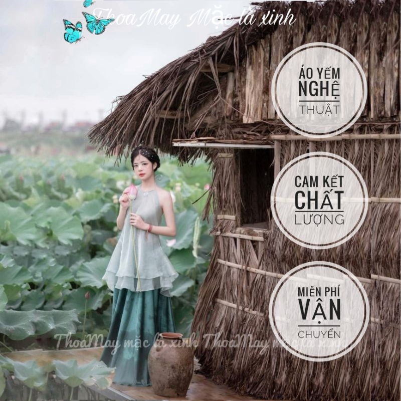 Áo yếm tết chụp sen,ảnh nghệ thuật trang phục biểu diễn với chất liệu von tơ sống kèm chân váy y03