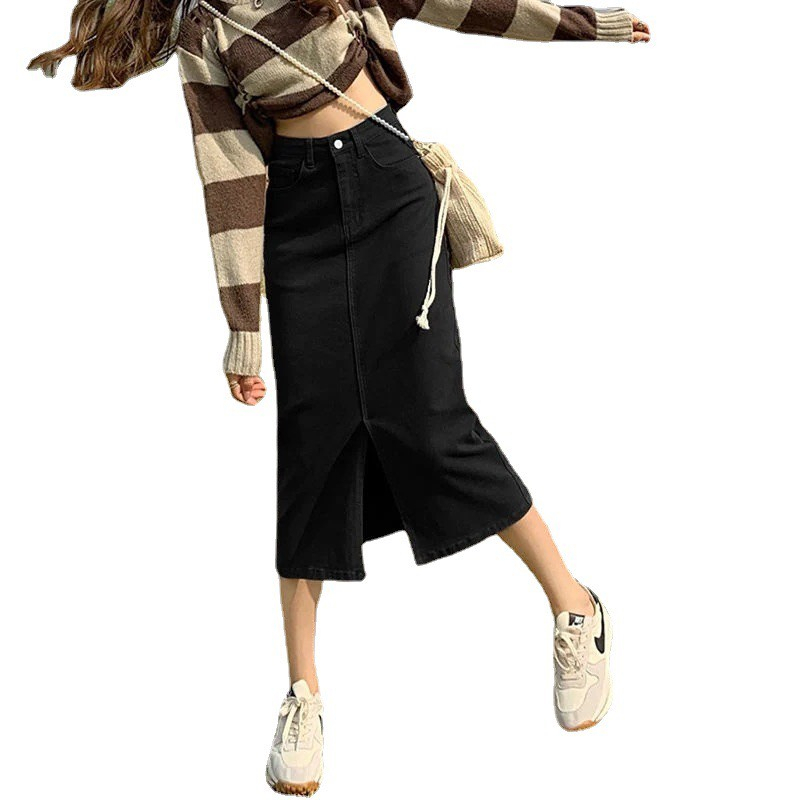 Chân Váy Jean Winshop1997 Chân Váy  Dài Qua Gối Xẻ Trước Thời Trang Phong Cách Hàn Quốc XT1