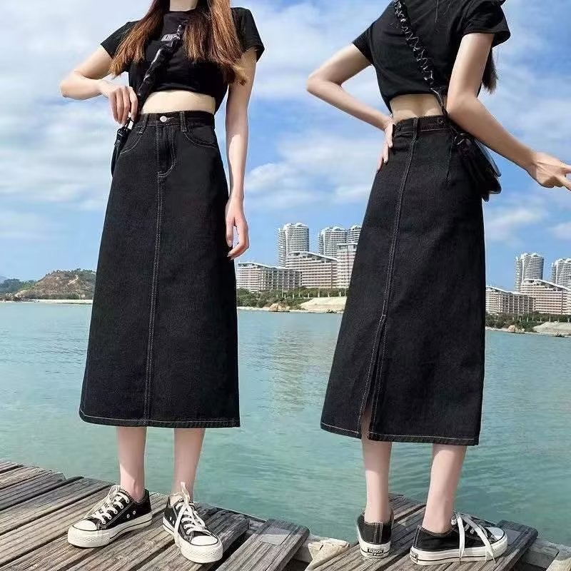 Chân Váy, Jean Winshop1997 Chân Váy , Dài, Dáng A Lưng Cao Xẻ Sau Trẻ Trung Phong Cách Hàn Quốc