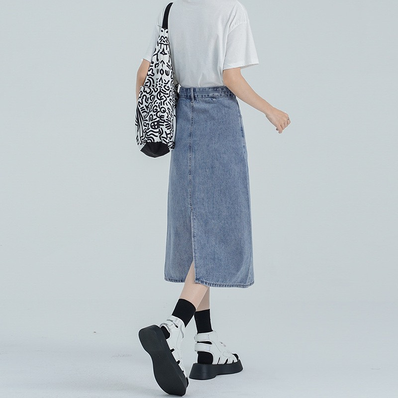 Chân Váy, Jean Winshop1997 Chân Váy , Dài, Dáng A Lưng Cao Xẻ Sau Trẻ Trung Phong Cách Hàn Quốc