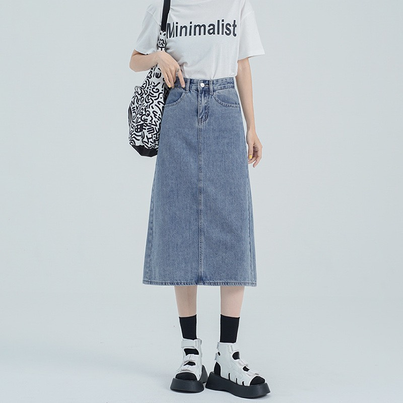 Chân Váy, Jean Winshop1997 Chân Váy , Dài, Dáng A Lưng Cao Xẻ Sau Trẻ Trung Phong Cách Hàn Quốc