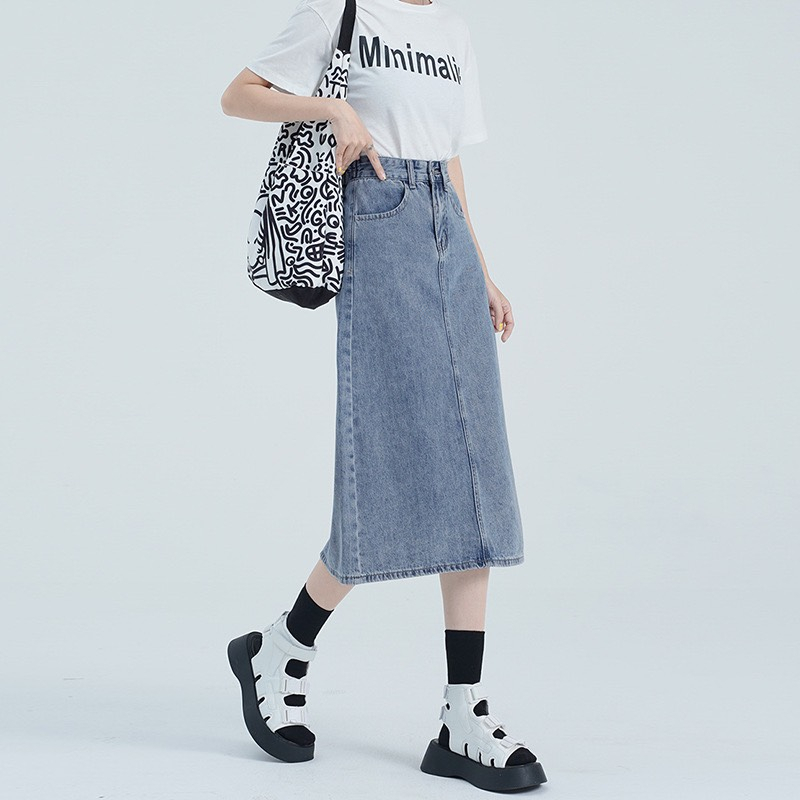 Chân Váy, Jean Winshop1997 Chân Váy , Dài, Dáng A Lưng Cao Xẻ Sau Trẻ Trung Phong Cách Hàn Quốc