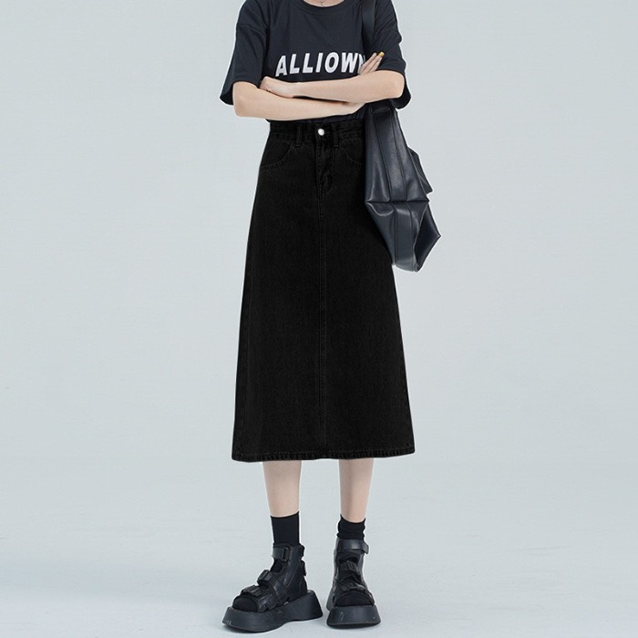 Chân Váy, Jean Winshop1997 Chân Váy , Dài, Dáng A Lưng Cao Xẻ Sau Trẻ Trung Phong Cách Hàn Quốc