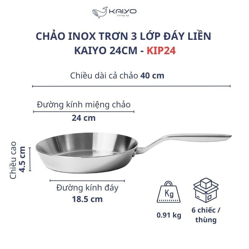 Chảo inox nguyên khối Chảo chống dính đáy từ 20 24cm Kaiyo Nhật Bản đun được mọi loại bếp