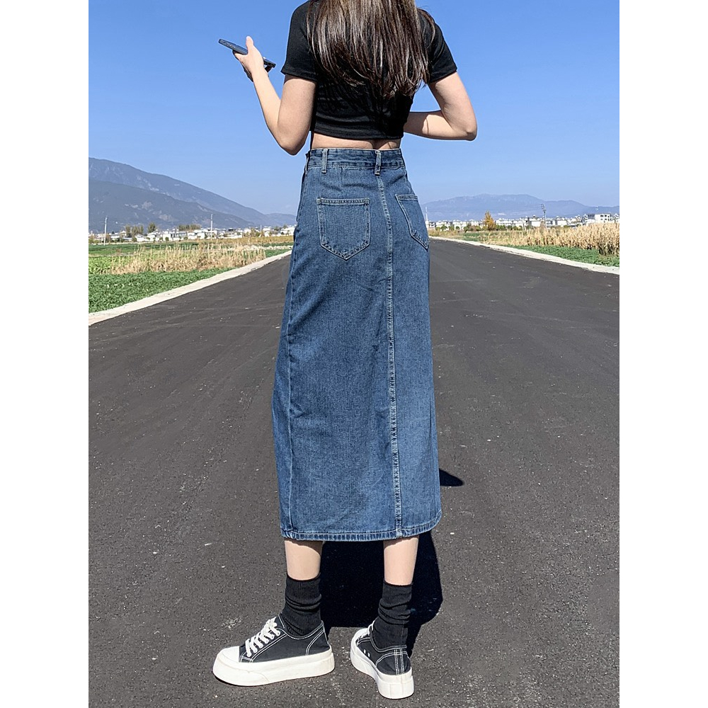 Chân Váy Dáng Dài Lưng Cao Xẻ Tà Lệch Chữ A Phong Cách Ulzzang The Jelly V2