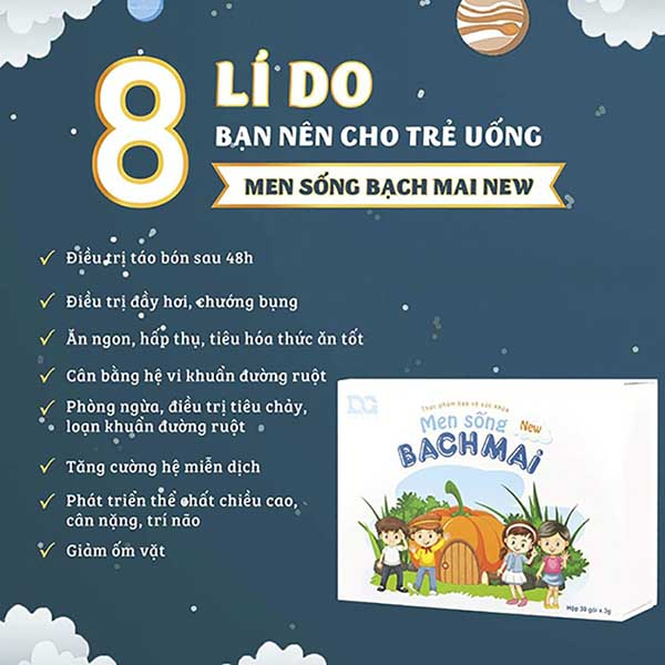 Men vi sinh cho bé Men sống Bạch Mai NEW hết Táo bón Biếng ăn Tiêu chảy