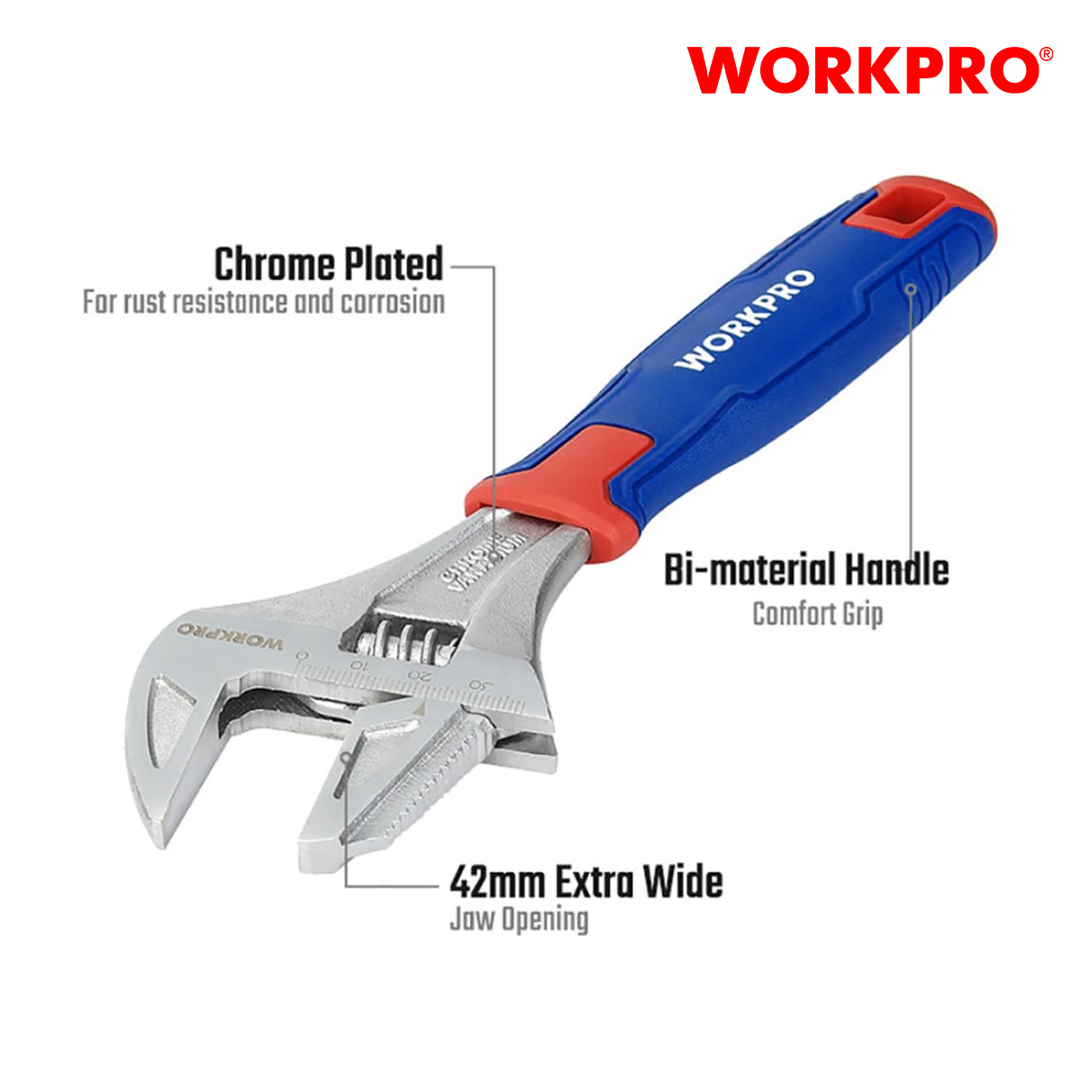 Mỏ lết (Cờ lê điều chỉnh được) Workpro - WP272014 kích thước 8 inch 200mm Chính hãng