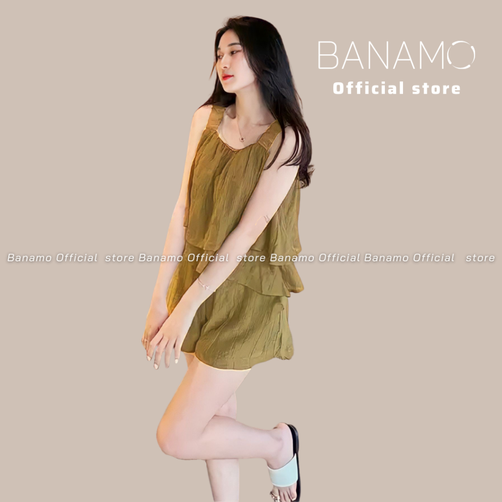 Set bộ nữ Banamo Fashion set áo tơ đũi hai lớp dây áo bản chun to 129