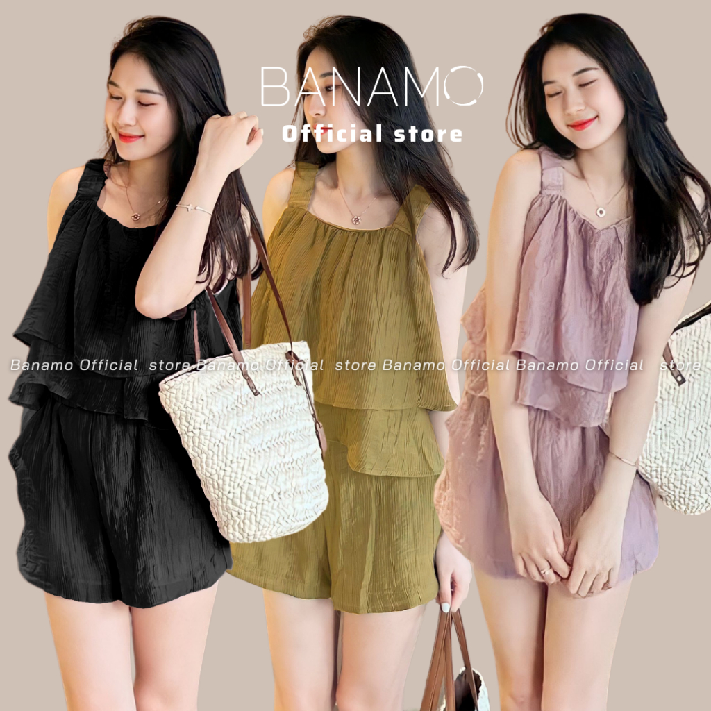 Set bộ nữ Banamo Fashion set áo tơ đũi hai lớp dây áo bản chun to 129