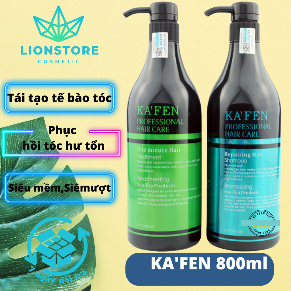 Cặp dầu gội KAFEN 800ml hoàn hình xanh phục hồi tóc khô xơ hư tổn chính hãng