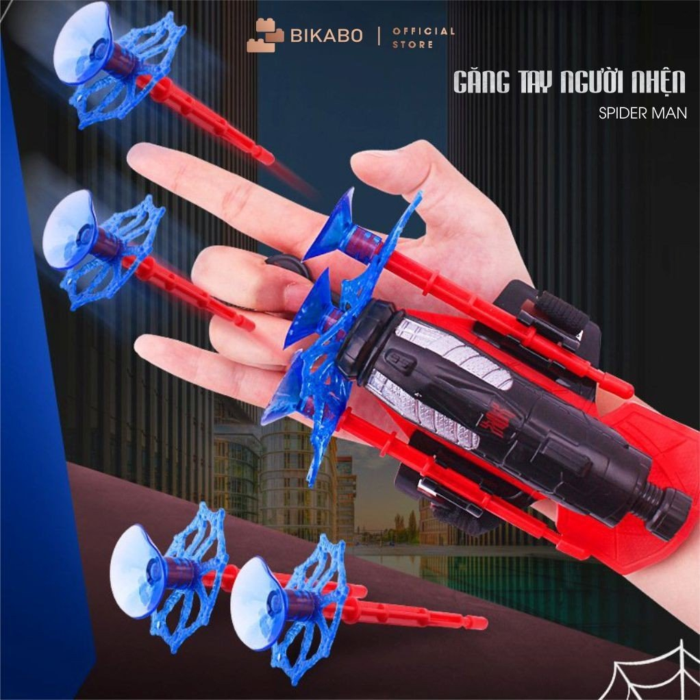 Đồ chơi cho bé gang tay spider man kèm máy bắn tơ, đồ chơi trí tuệ người nhện vận động ngoài trời, BIKABO